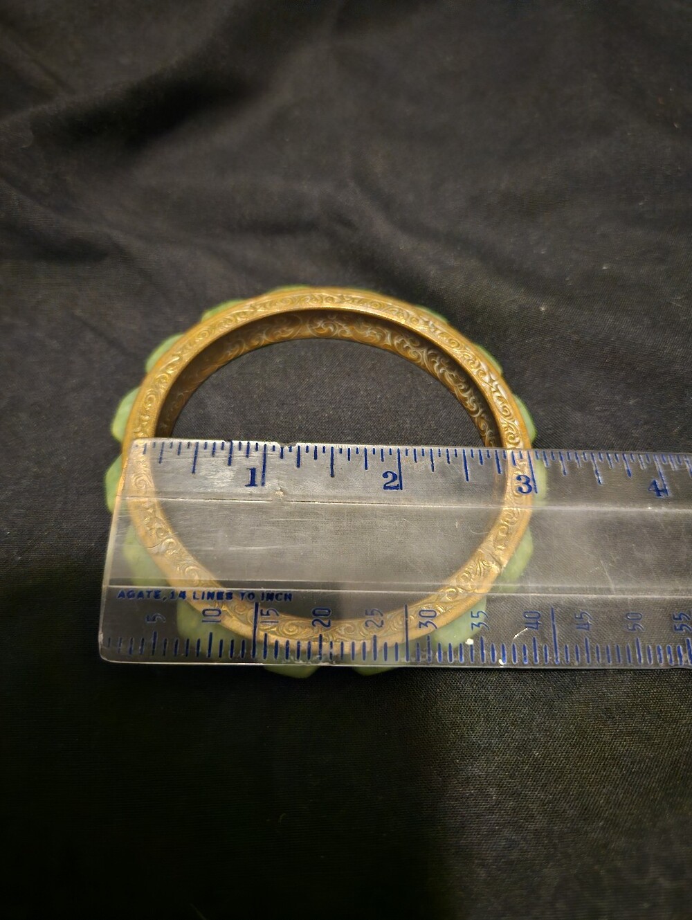 Vintage 1930s Art Deco Bakelite Brass Bangle Creamed Spinach Marbled Segmented - Picture 8 of 13